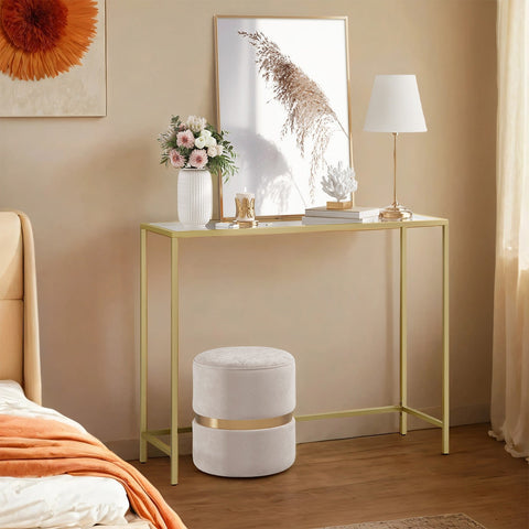 Rootz Subsis Console Table - Hard Glass - Sofatic - Elegant Design - 20x100x80cm Gold Transparent