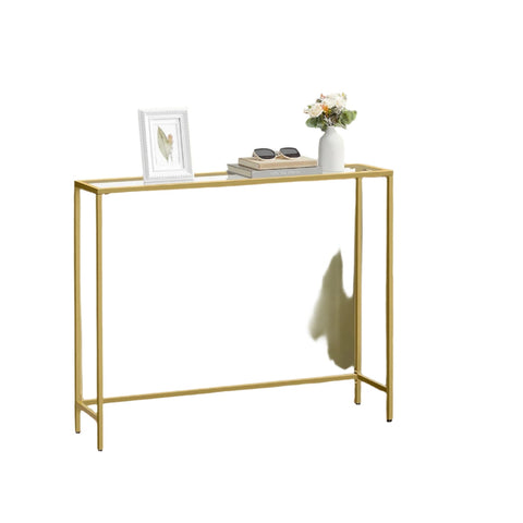 Rootz Subsis Console Table - Hard Glass - Sofatic - Elegant Design - 20x100x80cm Gold Transparent