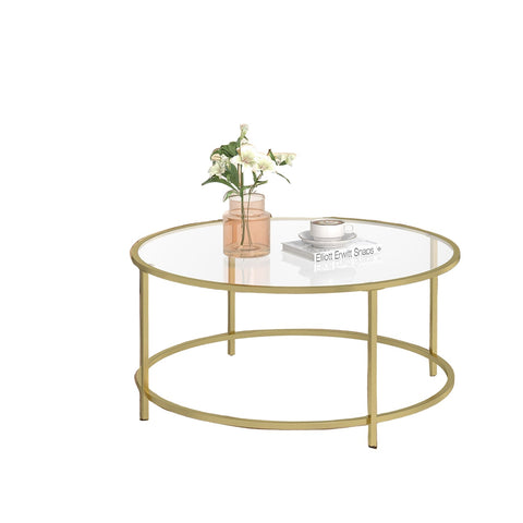 Rootz Glass Coffee Table - Retro Accent Table - Living Room Furniture - Golden Frame, Iron/Glass - 84cm x 84cm x 45.5cm