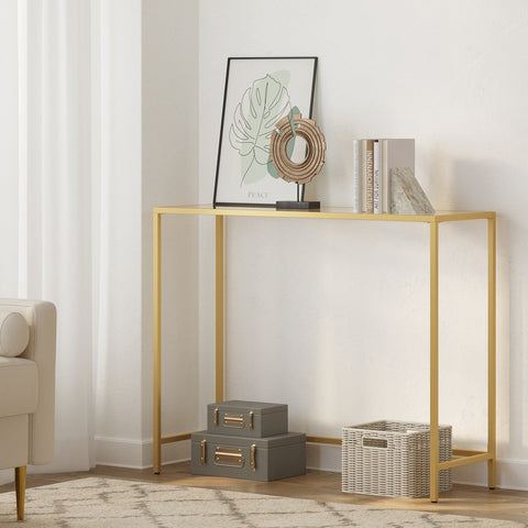 Rootz Gold Console Table - Sofatic - Side Table - Durable Glass - Metal Frame - 100cm x 35cm x 80cm