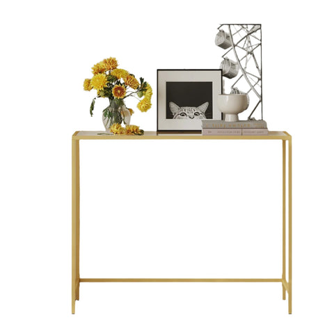 Rootz Gold Console Table - Sofatic - Side Table - Durable Glass - Metal Frame - 100cm x 35cm x 80cm