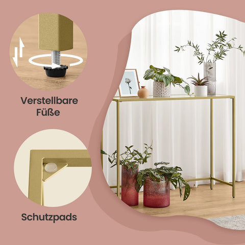 Rootz Gold Console Table - Sofatic - Side Table - Durable Glass - Metal Frame - 100cm x 35cm x 80cm