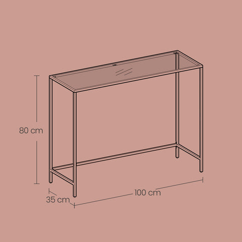 Rootz Gold Console Table - Sofatic - Side Table - Durable Glass - Metal Frame - 100cm x 35cm x 80cm