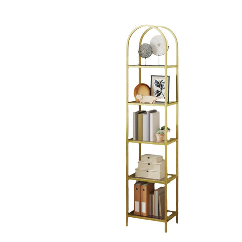 Rootz 5 Level Bookshelf - Hard Glass Arched Storage Shelf - Tiered Shelving - Space Saving - 30.2cm x 40cm x 183.5cm