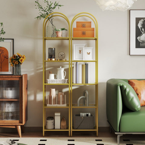 Rootz 5 Level Bookshelf - Hard Glass Arched Storage Shelf - Tiered Shelving - Space Saving - 30.2cm x 40cm x 183.5cm