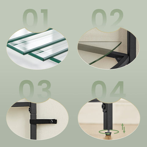 Rootz Corner Shelf - Black - Steel Display Rack - Hard Glass Bookshelf - Organizes Space - 28 x 28 x 158 cm