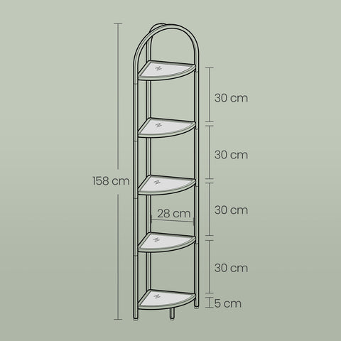 Rootz Corner Shelf - Black - Steel Display Rack - Hard Glass Bookshelf - Organizes Space - 28 x 28 x 158 cm