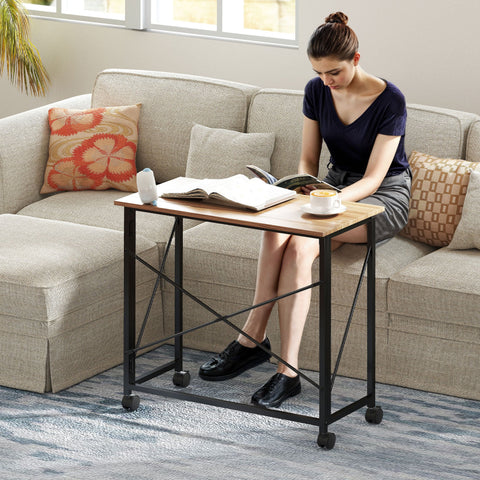 Rootz Foldable Desk with Wheels - Portable Workstation - Compact Office Table - Space-Saving Design - 80cm x 40cm x 75cm
