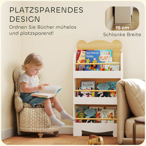 Rootz Children's Bookshelf - Kids Storage Shelf - Wooden Bookcase - Anti-Tilt Safety - 55x15x110cm White