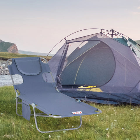 Rootz Garden Deck Chair - Sun Lounger - Massage Chair - Padded Facial Opening - Blue - 185cm x 55cm x 29cm