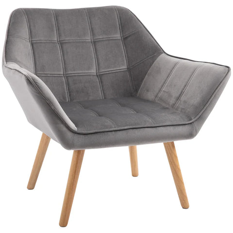 Rootz Relaxation Chair - Skandi Design - Reading Chair - Accent Chair - Upholstered Chair - Quilting - Grey - 64 cm x 62 cm x 72.5 cm