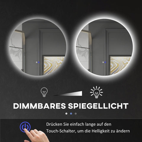 Rootz Round LED Bathroom Mirror - Wall Mirror - Backlit Mirror - Adjustable Brightness - Anti-Fog - Touch Switch - 70cm x 70cm x 3.5cm
