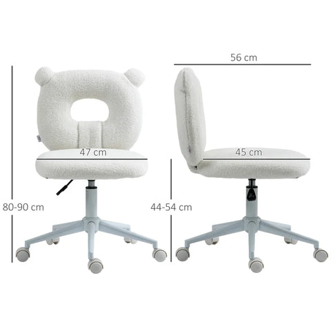 Rootz Office Chair - Desk Chair - Height Adjustable - Teddy Fur - Teddy Fleece - 100% Polyester - Steel - White - 50 Cm X 56 Cm X 90 Cm