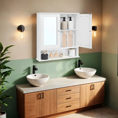 Rootz Mirror Cabinet - Bathroom Cabinet - Wall Cabinet - Space-Saving - 56cm x 58cm x 13cm