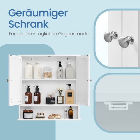 Rootz Mirror Cabinet - Bathroom Cabinet - Wall Cabinet - Space-Saving - 56cm x 58cm x 13cm