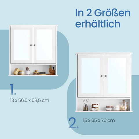 Rootz Mirror Cabinet - Bathroom Cabinet - Wall Cabinet - Space-Saving - 56cm x 58cm x 13cm