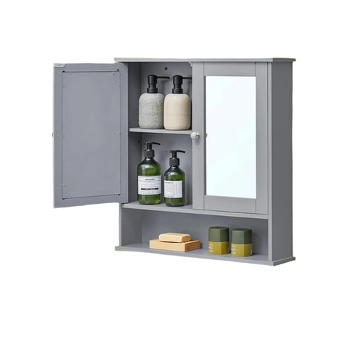 Rootz Mirror Cabinet - Bathroom Cabinet - Wall Cabinet - Space Saving Storage - 13 x 56.5 x 58.5 cm - Grey MDF