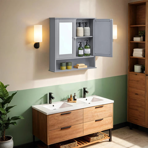 Rootz Mirror Cabinet - Bathroom Cabinet - Wall Cabinet - Space Saving Storage - 13 x 56.5 x 58.5 cm - Grey MDF