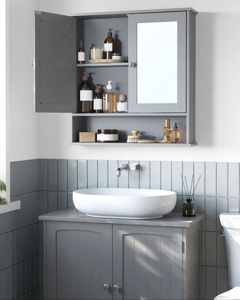 Rootz Dove Grey Spiegelkast - Badkameropslag - Wandgemonteerde organizer - MDF-constructie - Ruim interieur - Eenvoudige montage - 13 cm x 56,5 cm x 58,5 cm