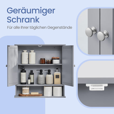 Rootz Mirror Cabinet - Bathroom Cabinet - Wall Cabinet - Space Saving Storage - 13 x 56.5 x 58.5 cm - Grey MDF