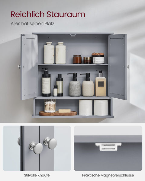 Rootz Dove Grey Spiegelkast - Badkameropslag - Wandgemonteerde organizer - MDF-constructie - Ruim interieur - Eenvoudige montage - 13 cm x 56,5 cm x 58,5 cm