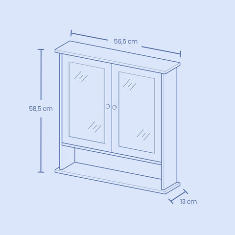 Rootz Mirror Cabinet - Bathroom Cabinet - Wall Cabinet - Space Saving Storage - 13 x 56.5 x 58.5 cm - Grey MDF