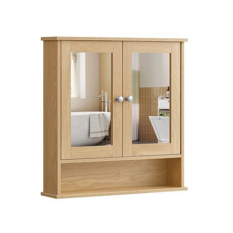 Rootz Mirror Cabinet - Wall Storage - Bathroom Organizer - MDF - Brown - 13cm x 56.5cm x 58.5cm