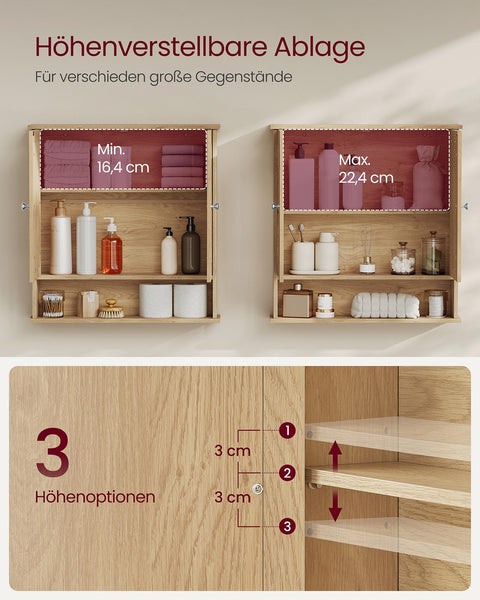 Rootz Mirror Cabinet - Wall Storage - Bathroom Organizer - MDF - Brown - 13cm x 56.5cm x 58.5cm