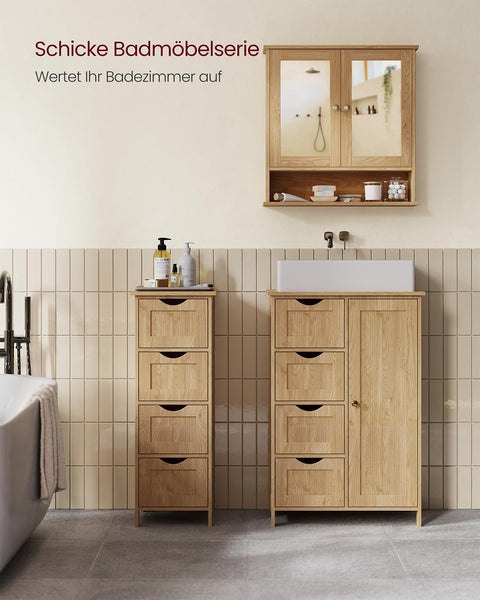 Rootz Mirror Cabinet - Wall Storage - Bathroom Organizer - MDF - Brown - 13cm x 56.5cm x 58.5cm