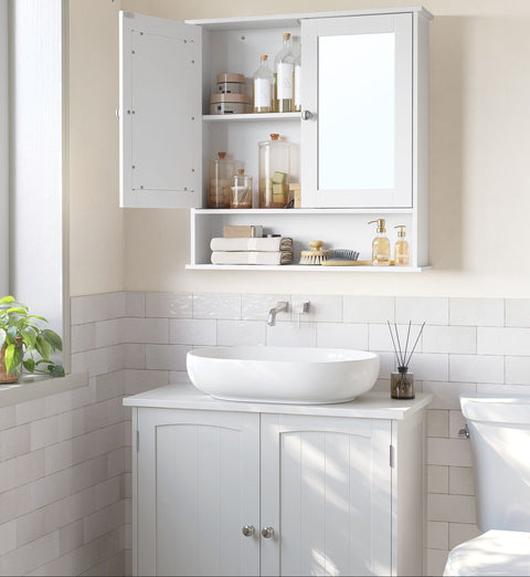 Rootz Wall Mounted Mirror Cabinet - White Vanity Cabinet - Reflective Storage Unit - Space-Saving Design - 15cm x 65cm x 75cm