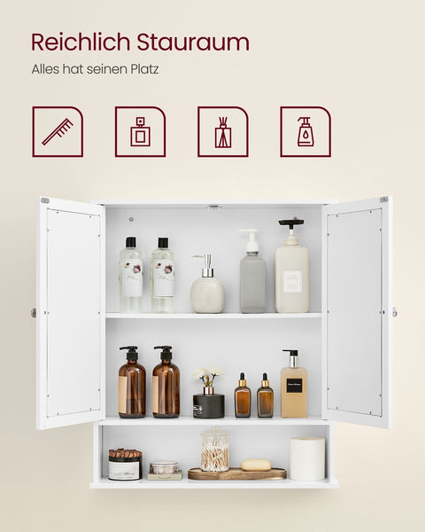 Rootz White Mirror Cabinet - Vanity Organizer - Storage Unit - MDF Construction - Spacious Interior - Easy Assembly - 15cm x 65cm x 75cm