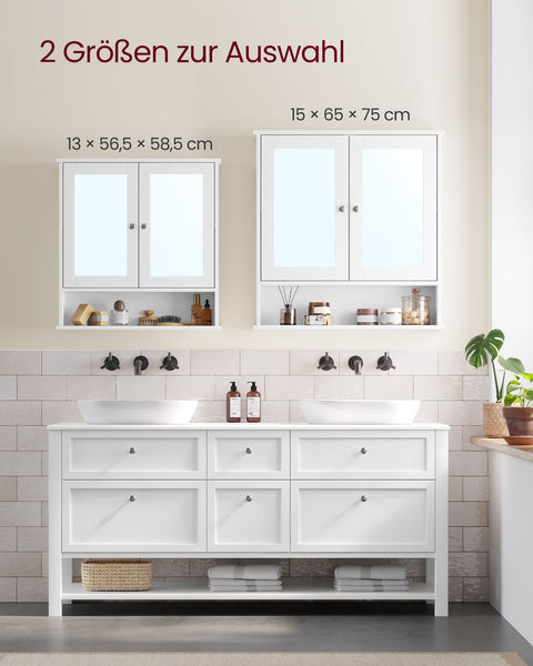 Rootz Wall Mounted Mirror Cabinet - White Vanity Cabinet - Reflective Storage Unit - Space-Saving Design - 15cm x 65cm x 75cm