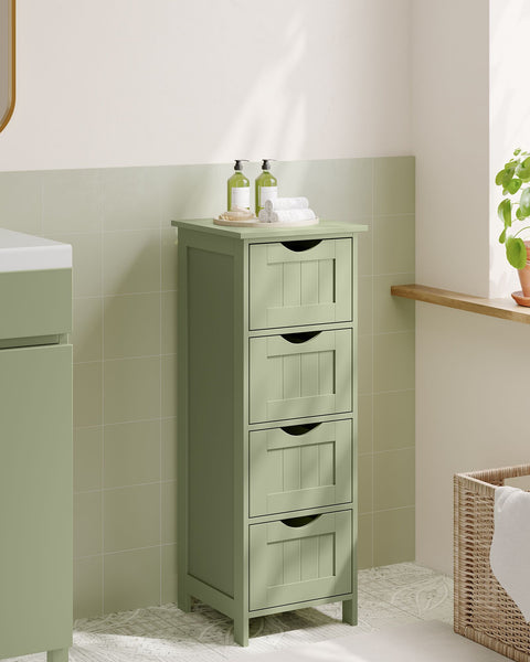 Rootz Laurel Green Bathroom Cabinet - MDF Storage Unit - Towel Organizer - 30cm x 30cm x 82cm - 8.3kg - Max. 45kg Top Shelf Capacity