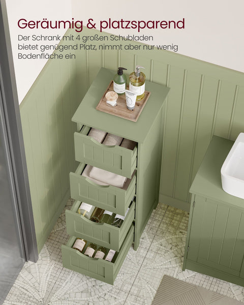 Rootz Laurel Green Bathroom Cabinet - MDF Storage Unit - Towel Organizer - 30cm x 30cm x 82cm - 8.3kg - Max. 45kg Top Shelf Capacity