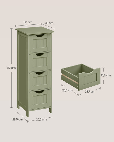 Rootz Laurel Green Bathroom Cabinet - MDF Storage Unit - Towel Organizer - 30cm x 30cm x 82cm - 8.3kg - Max. 45kg Top Shelf Capacity