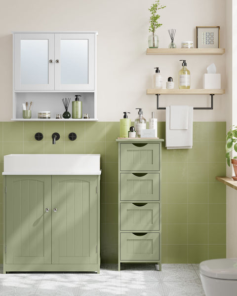 Rootz Laurel Green Bathroom Cabinet - MDF Storage Unit - Towel Organizer - 30cm x 30cm x 82cm - 8.3kg - Max. 45kg Top Shelf Capacity