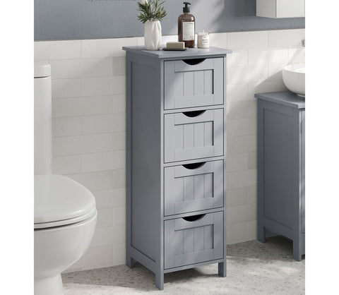 Rootz Bathroom Cabinet - Side Cabinet - Storage Unit - 4 Drawers - Space-Saving - 30cm x 30cm x 82cm - Grey color