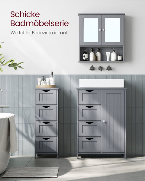 Rootz Dove Grey Spiegelkast - Badkameropslag - Wandgemonteerde organizer - MDF-constructie - Ruim interieur - Eenvoudige montage - 13 cm x 56,5 cm x 58,5 cm