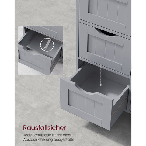 Rootz Bathroom Cabinet - Side Cabinet - Storage Unit - 4 Drawers - Space-Saving - 30cm x 30cm x 82cm - Grey color