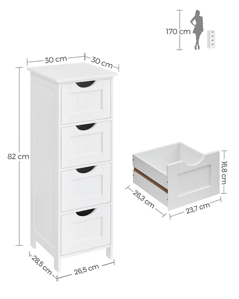 Rootz Side Cabinet - Chest of Drawers - Storage Organizer - Functional Design - Sturdy Workmanship - Space-saving - 30cm x 82cm x 30cm - White - MDF Board - 92cm x 37cm x 11.5cm Package - 8.65kg - 10.04kg - Includes Instructions and Fittings Bag