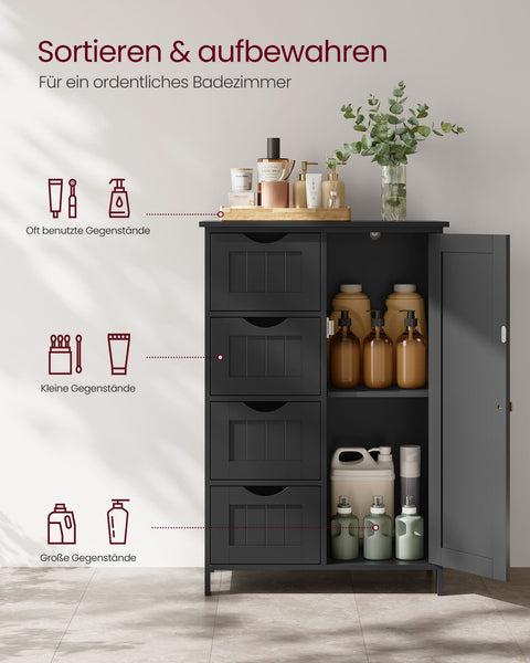 Rootz Bathroom Cabinet - Storage Unit - MDF Furniture - 30cm x 55cm x 82cm - Ink Black - 13.3kg - 45kg Shelf Capacity - Easy Assembly