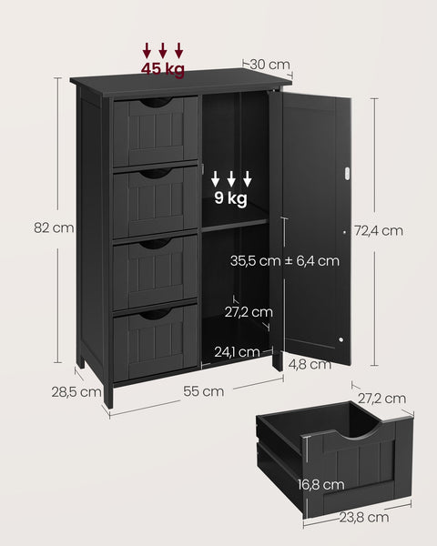 Rootz Bathroom Cabinet - Storage Unit - Organizer - Enhances Space - MDF - Black - 30 x 55 x 82cm
