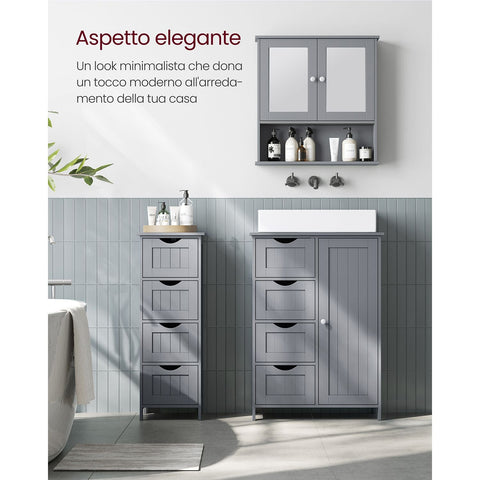 Rootz Mystical Gray Bathroom Cabinet - Storage Unit - Organizer - MDF Material - 30cm x 55cm x 82cm - Lightweight - Sturdy - Easy Assembly