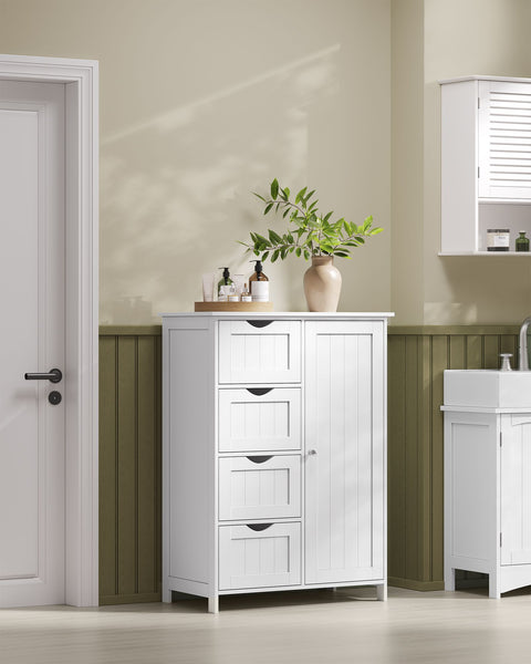 Rootz Cloud White Bathroom Cabinet - Storage Organizer - MDF Furniture - Adjustable Shelf - 35cm x 65cm x 90cm