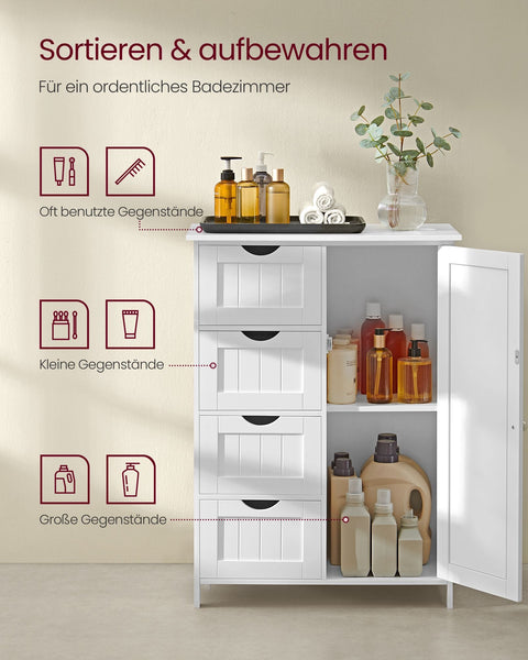 Rootz Narrow Bathroom Cabinet - Slim Storage Unit - White Organizer - Space-Saving - 35cm x 65cm x 90cm