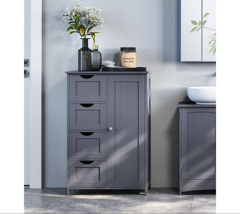 Rootz Narrow Bathroom Cabinet - Slim Storage Unit - 4 Drawer Organizer - Space-Saving Design - MDF - 30x55x82cm