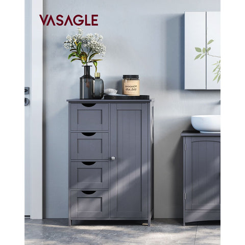 Rootz Dark Gray Bathroom Cabinet - Storage Organizer - MDF Furniture - Spacious Drawers - Adjustable Shelf - 30cm x 55cm x 82cm