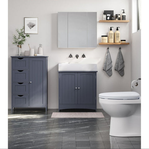 Rootz Narrow Bathroom Cabinet - Slim Storage Unit - 4 Drawer Organizer - Space-Saving Design - MDF - 30x55x82cm