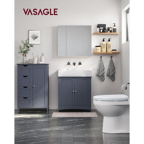 Rootz Dark Gray Bathroom Cabinet - Storage Organizer - MDF Furniture - Spacious Drawers - Adjustable Shelf - 30cm x 55cm x 82cm