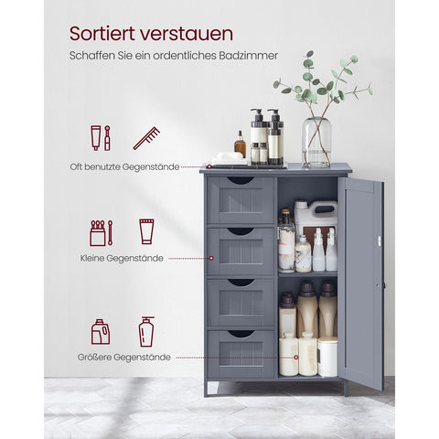 Rootz Narrow Bathroom Cabinet - Slim Storage Unit - 4 Drawer Organizer - Space-Saving Design - MDF - 30x55x82cm